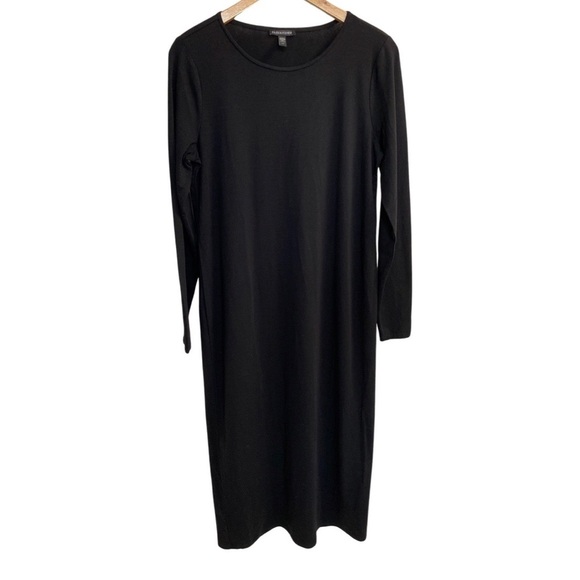NEW Eileen Fisher Stretch Jersey Knit Jewel Neck Dress Black Size Large - Picture 6 of 10